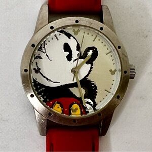 VTG DISNEYLAND RESORT Mickey Mouse LIMITED RELEASE Silver w/Red Wristband